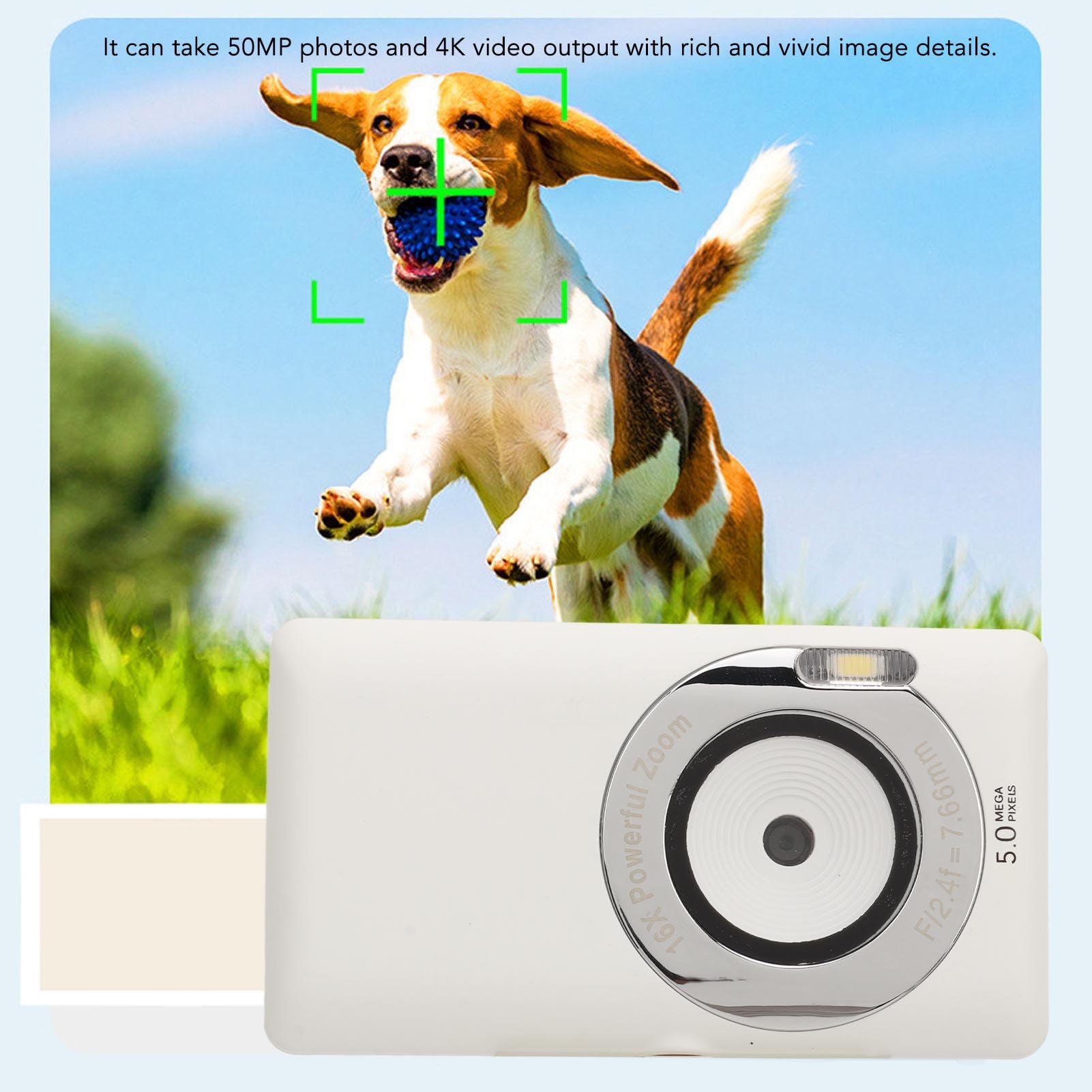 Cámara digital, cámara para vlogging blanca de 50 MP 4K con zoom de 16x y pantalla HD de 2.7 pulgadas, cámara compacta portátil de apuntar y disparar con enfoque automático para viajes y registro de crecimiento