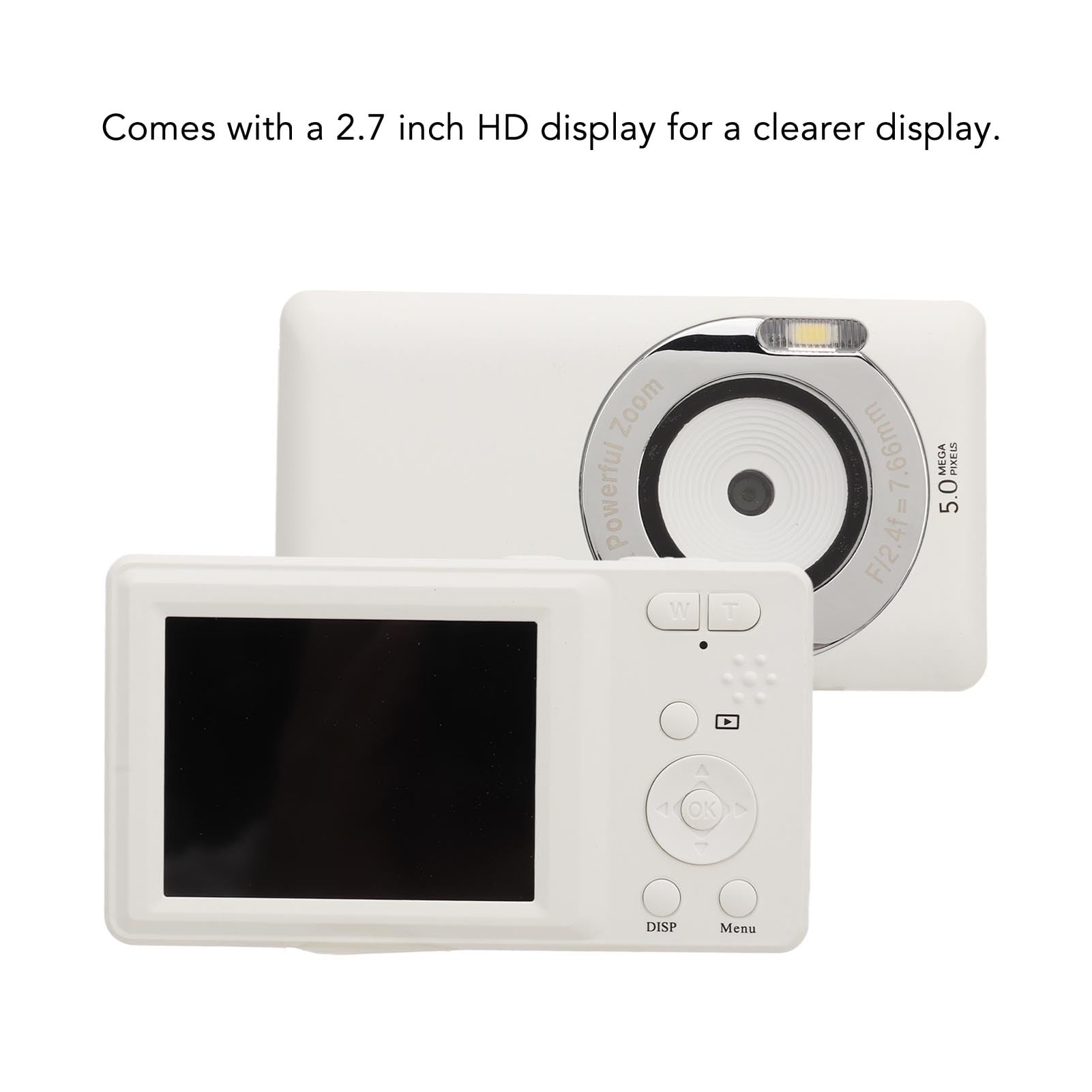 Cámara digital, cámara para vlogging blanca de 50 MP 4K con zoom de 16x y pantalla HD de 2.7 pulgadas, cámara compacta portátil de apuntar y disparar con enfoque automático para viajes y registro de crecimiento