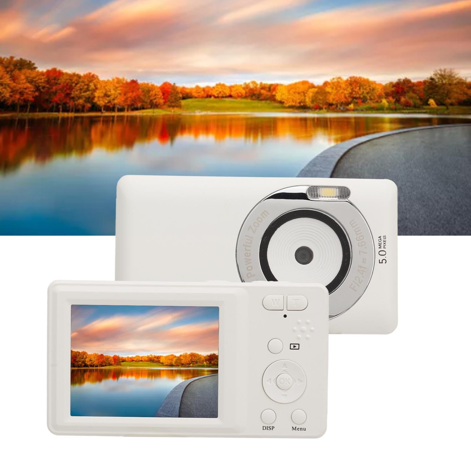 Cámara digital, cámara para vlogging blanca de 50 MP 4K con zoom de 16x y pantalla HD de 2.7 pulgadas, cámara compacta portátil de apuntar y disparar con enfoque automático para viajes y registro de crecimiento