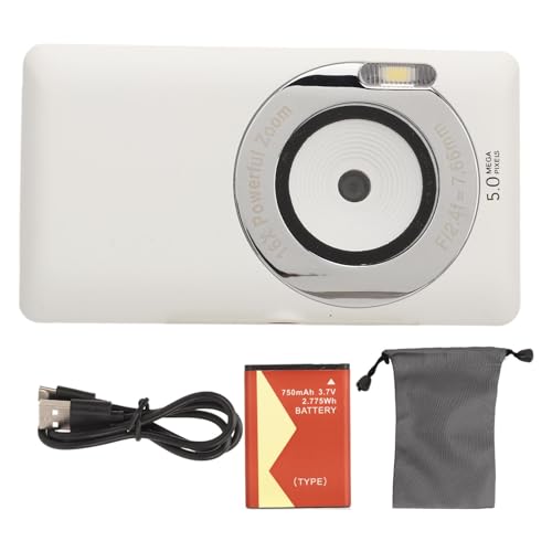 Cámara digital, cámara para vlogging blanca de 50 MP 4K con zoom de 16x y pantalla HD de 2.7 pulgadas, cámara compacta portátil de apuntar y disparar con enfoque automático para viajes y registro de crecimiento